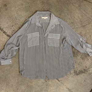 Grey and White Striped Top from LOFT, Size XL